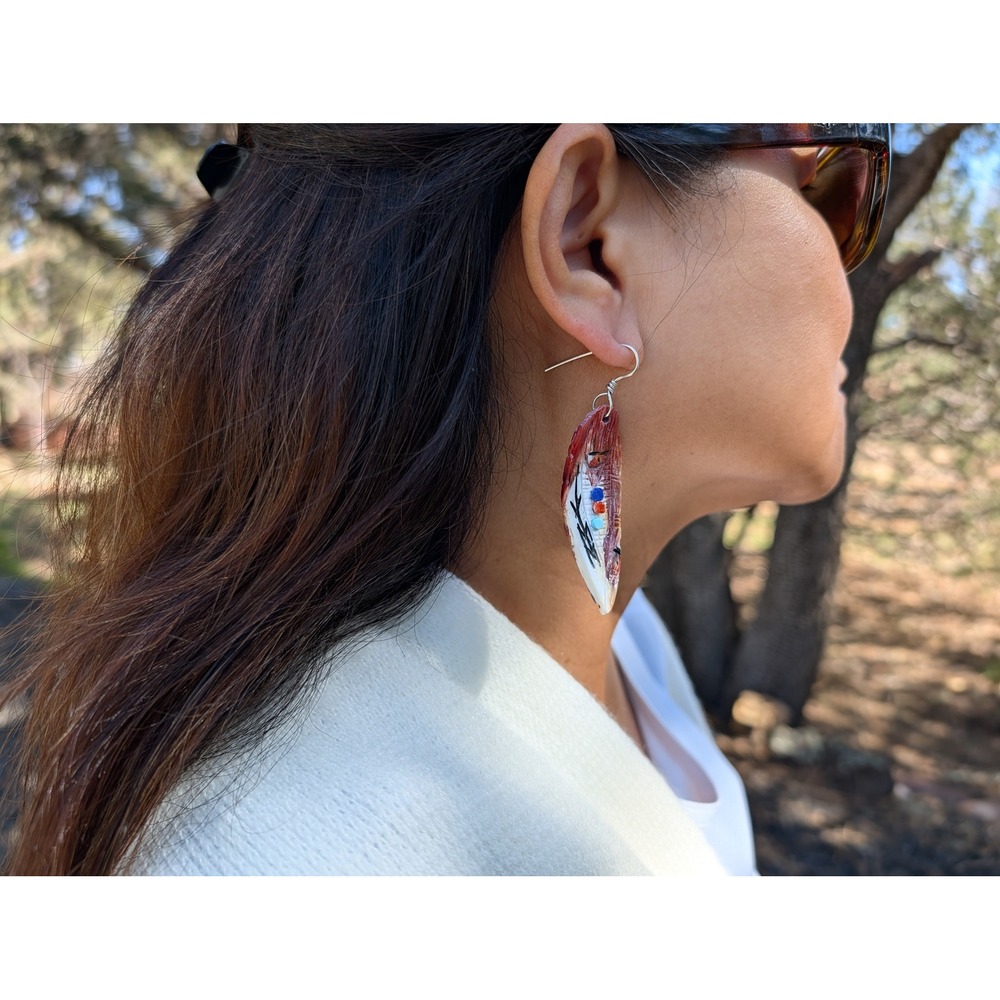 Handmade Native Earrings Purple Kachina Shell Zuni Pueblo Art by G. Chattin ** - Picture 4 of 8
